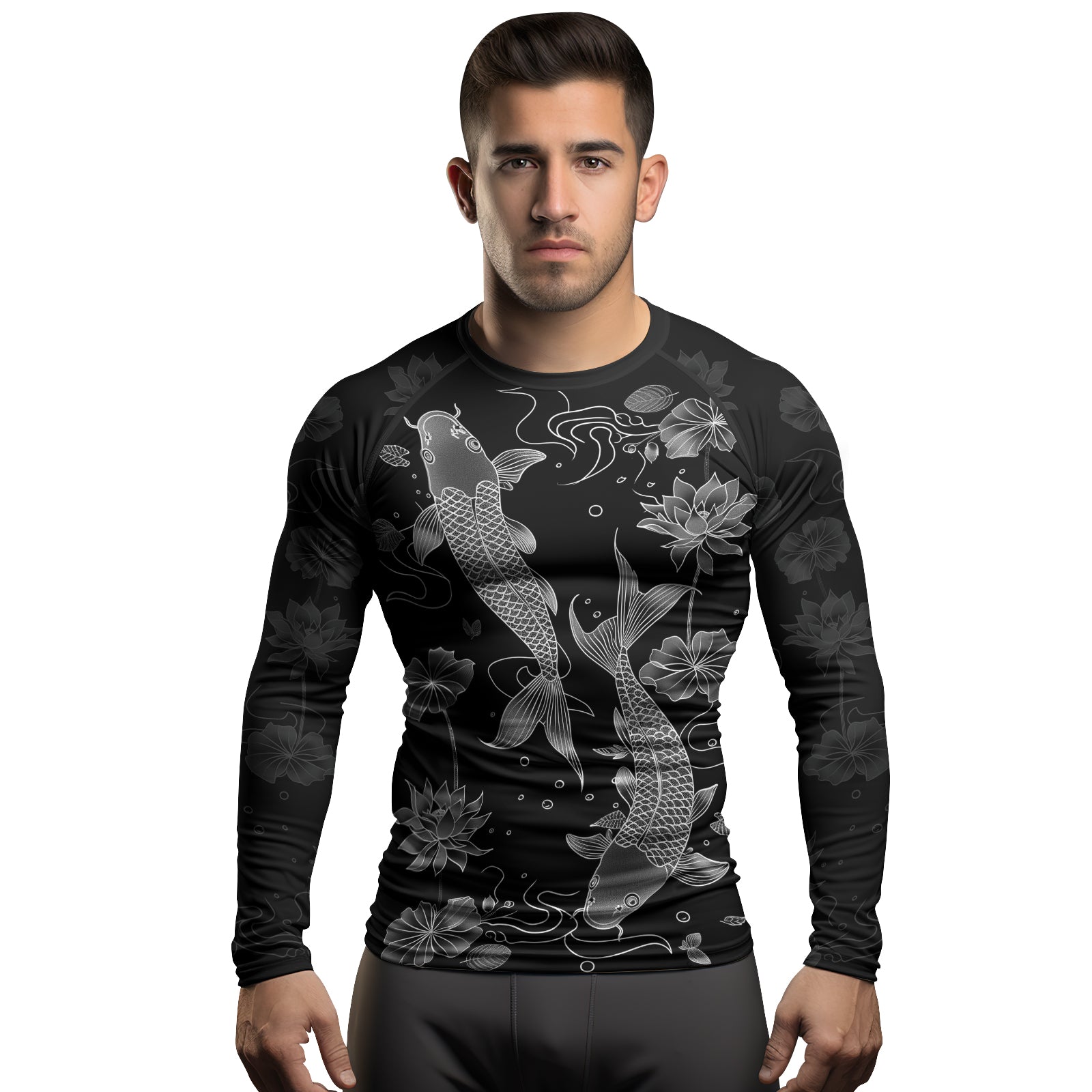 Rashninja Koi Lotus Flow Men's Long Sleeve Rash Guard | Koi Fish Shirt