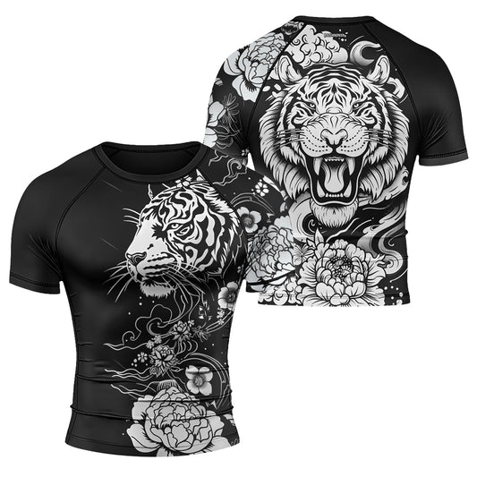 Rashninja Tiger Black White Men's Short Sleeve Rash Guard