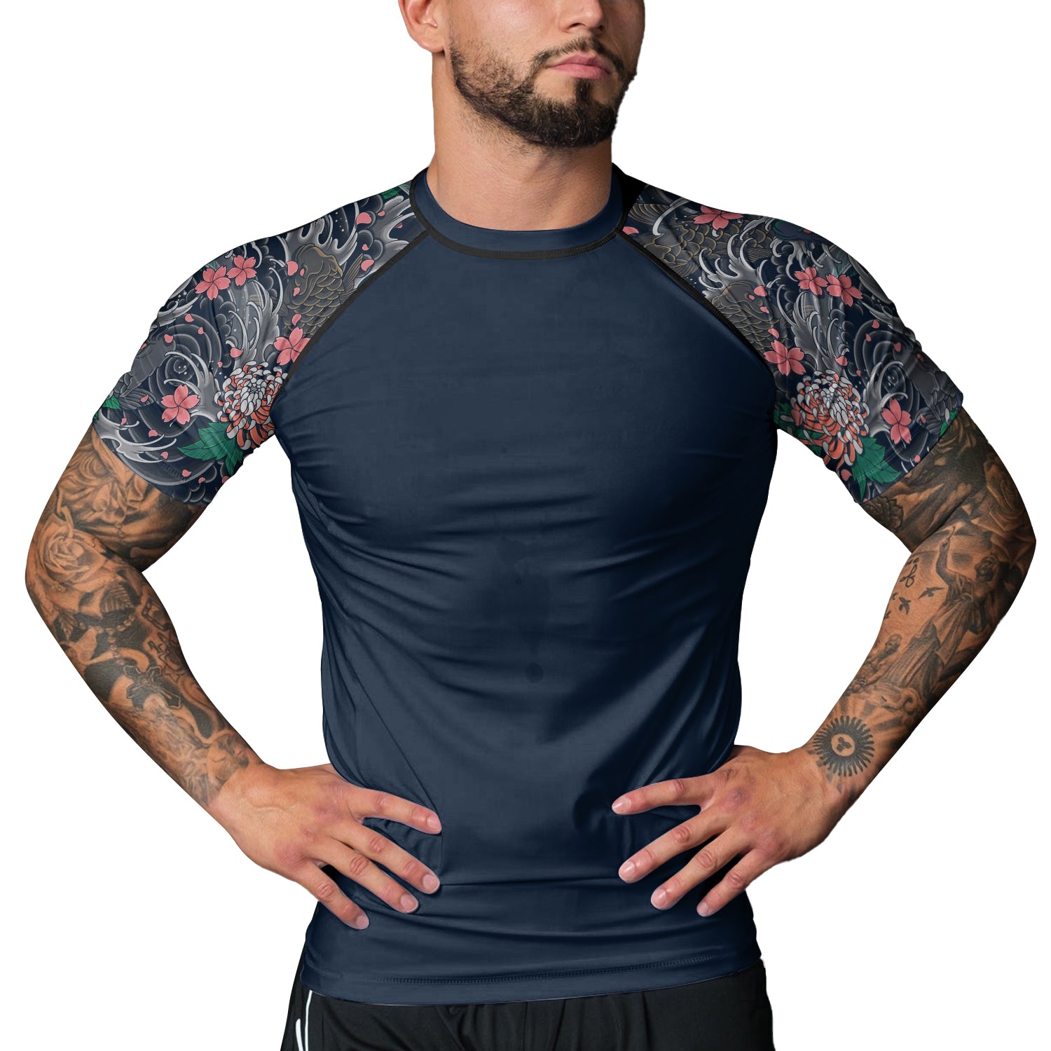 Rashninja Koi Blossom Waves Men's Short Sleeve Rash Guard