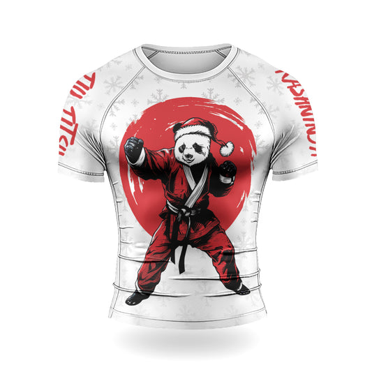 Rashninja White Santa Panda Kung Fu Men's Short Sleeve Rash Guard