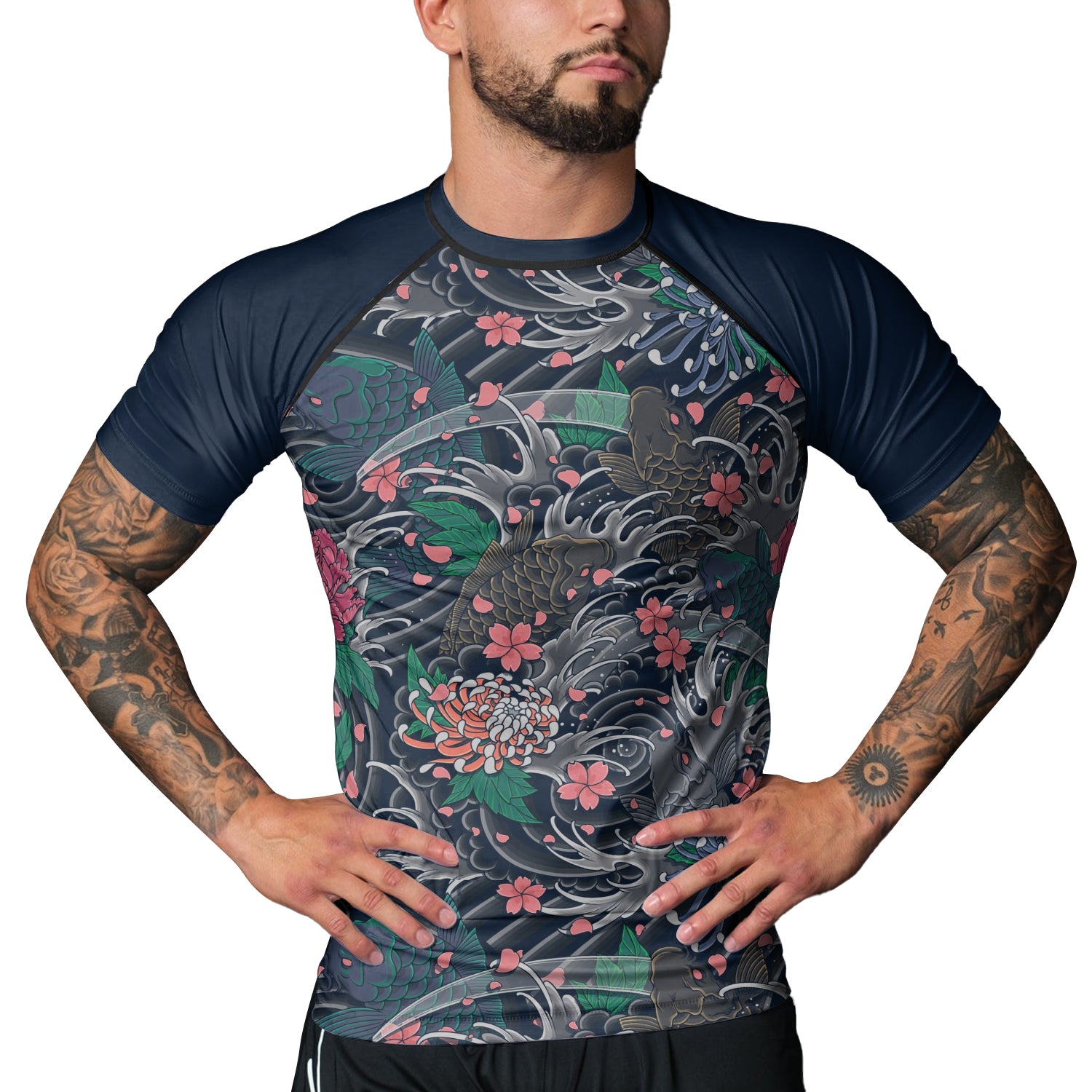 Rashninja Koi Blossom Waves Men's Short Sleeve Rash Guard