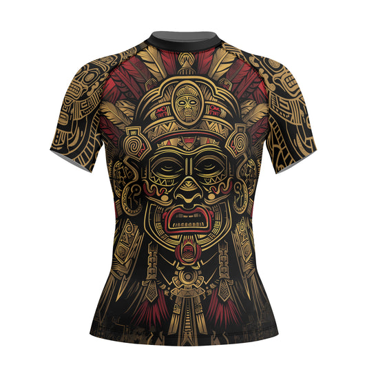 Rashninja Aztec Pyramid Ritual Women's Short Sleeve Rash Guard

