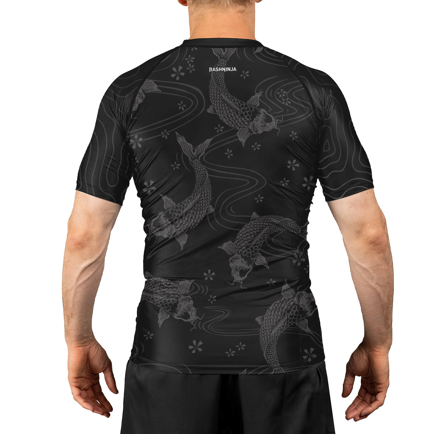 Rashninja Black Koi Waves Men's Short Sleeve Rash Guard