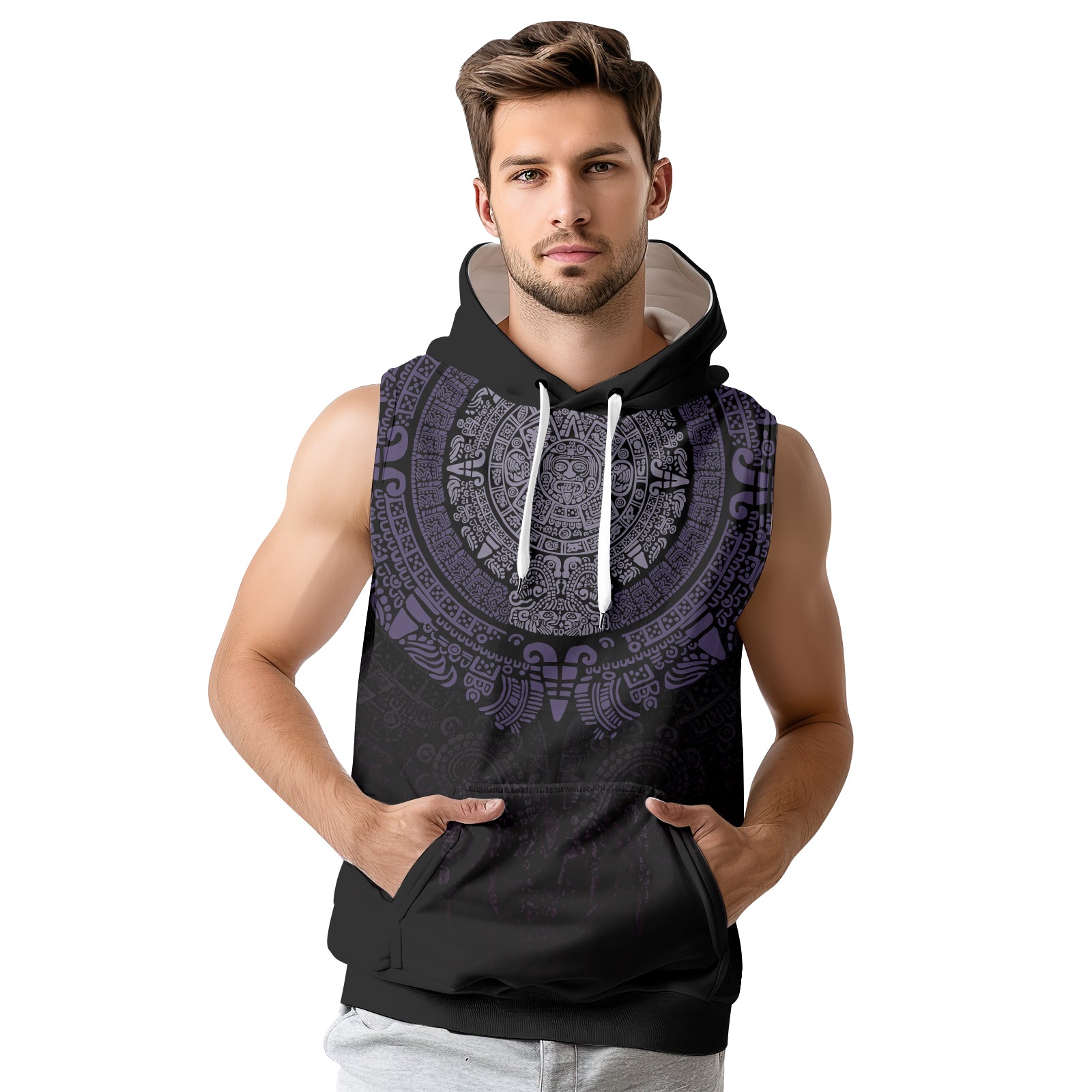 Rashninja Aztec Calendar Sleeveless Gym Hoodie | MMA Sleeveless Hoodie