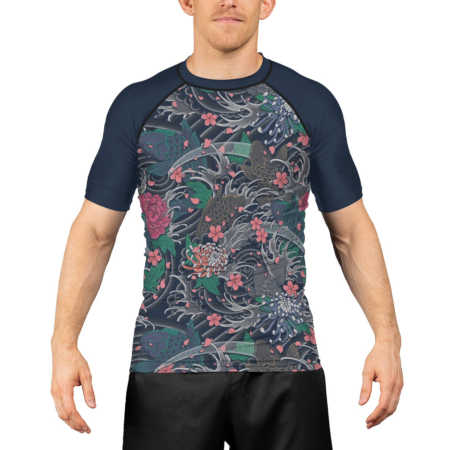 Rashninja Koi Blossom Waves Men's Short Sleeve Rash Guard