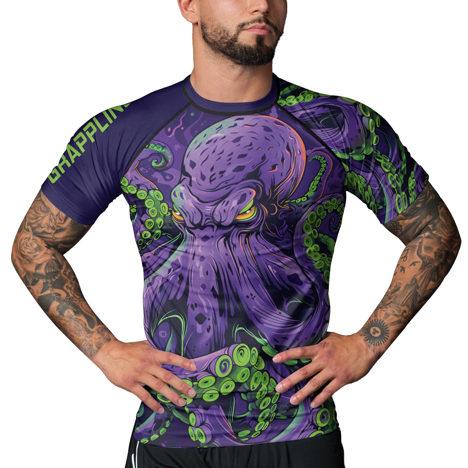 Rashninja Octopus Neon Multi Men's Short Sleeve Rash Guard