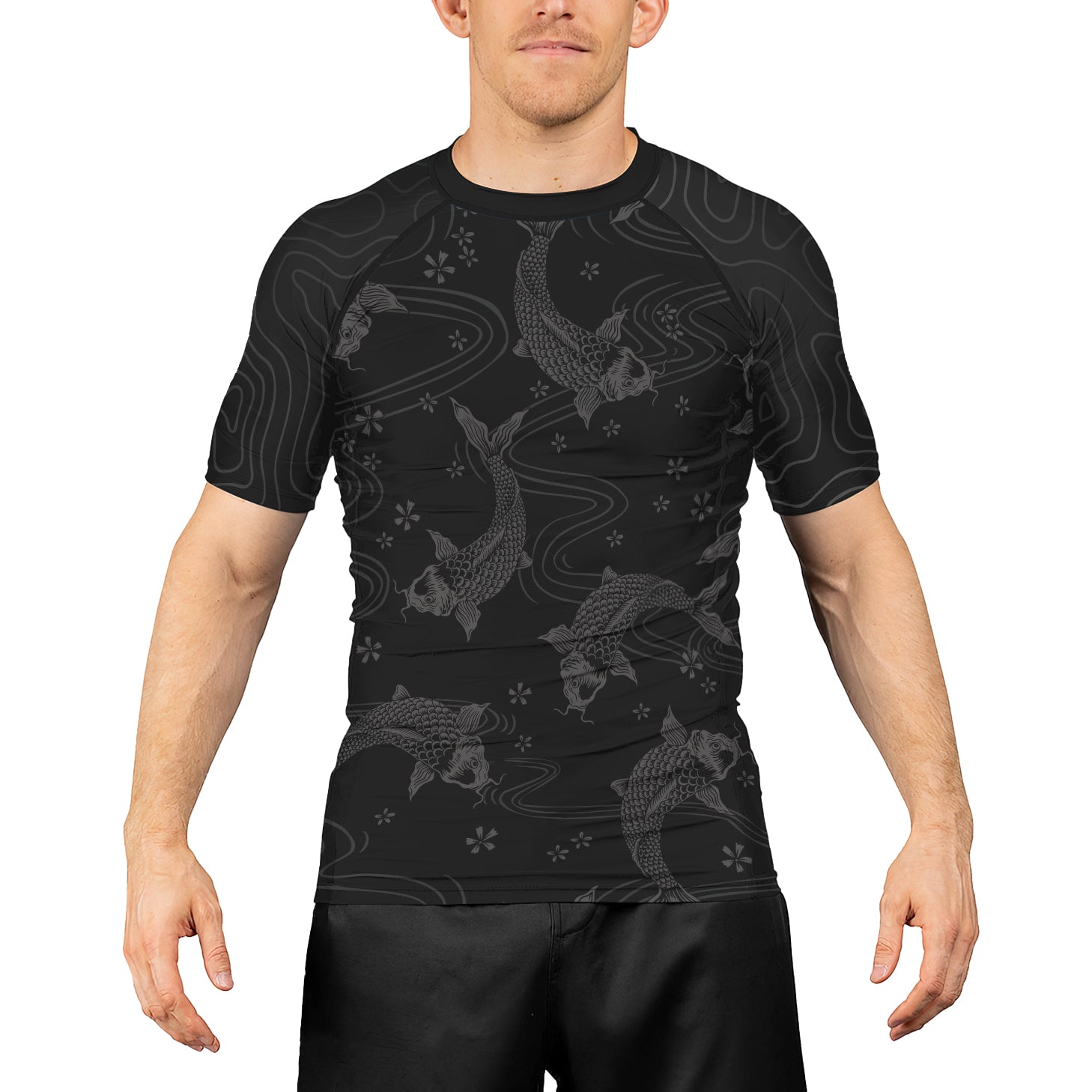 Rashninja Black Koi Waves Men's Short Sleeve Rash Guard