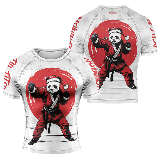 Rashninja White Santa Panda Kung Fu Men's Short Sleeve Rash Guard