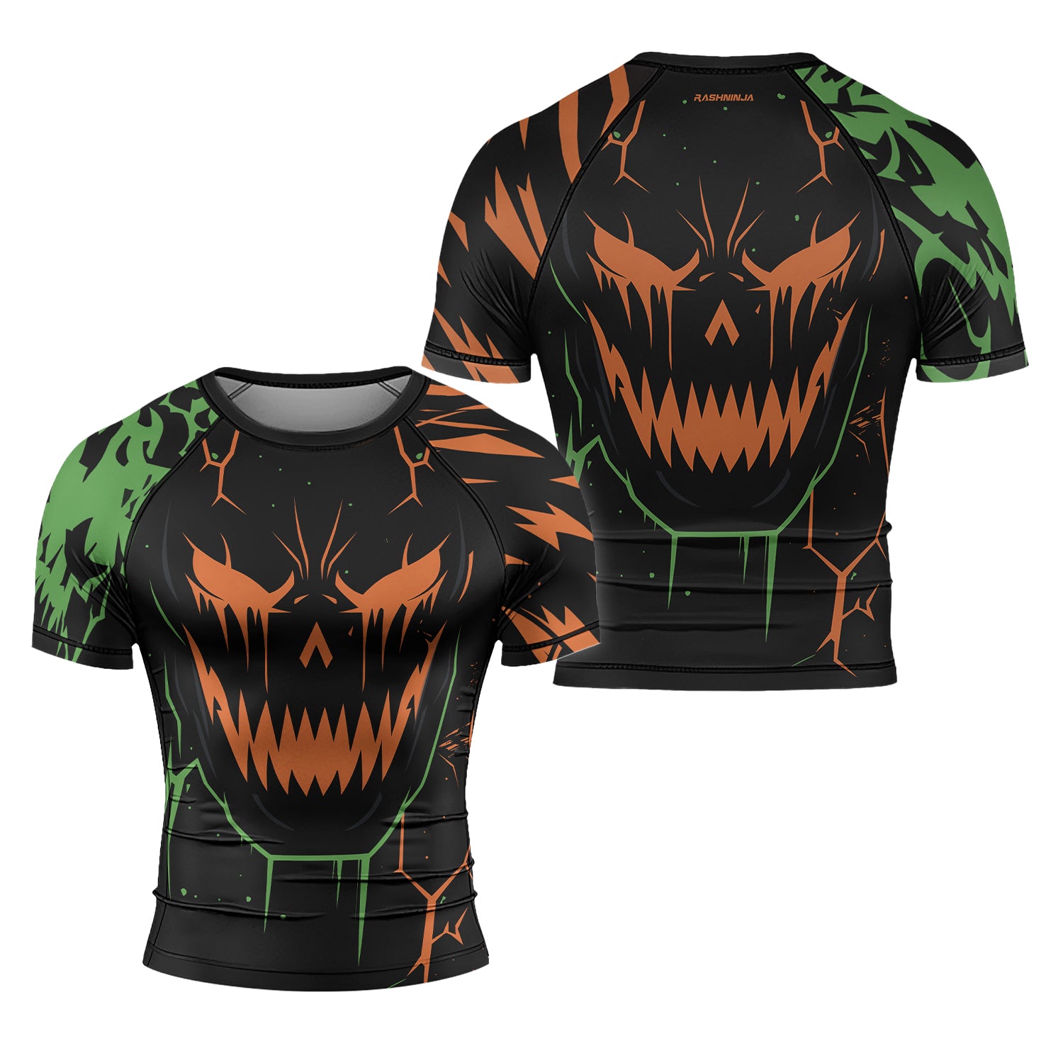 Rashninja Halloween Pumpkin Skull Blaze Men's Short Sleeve Rash Guard