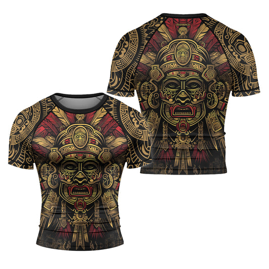 Rashninja Aztec Pyramid Ritual Men's Short Sleeve Rash Guard

