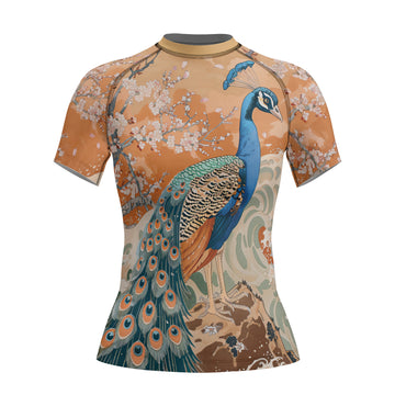 Rashninja Peacock Cherry Blossom Women's Short Sleeve Rash Guard