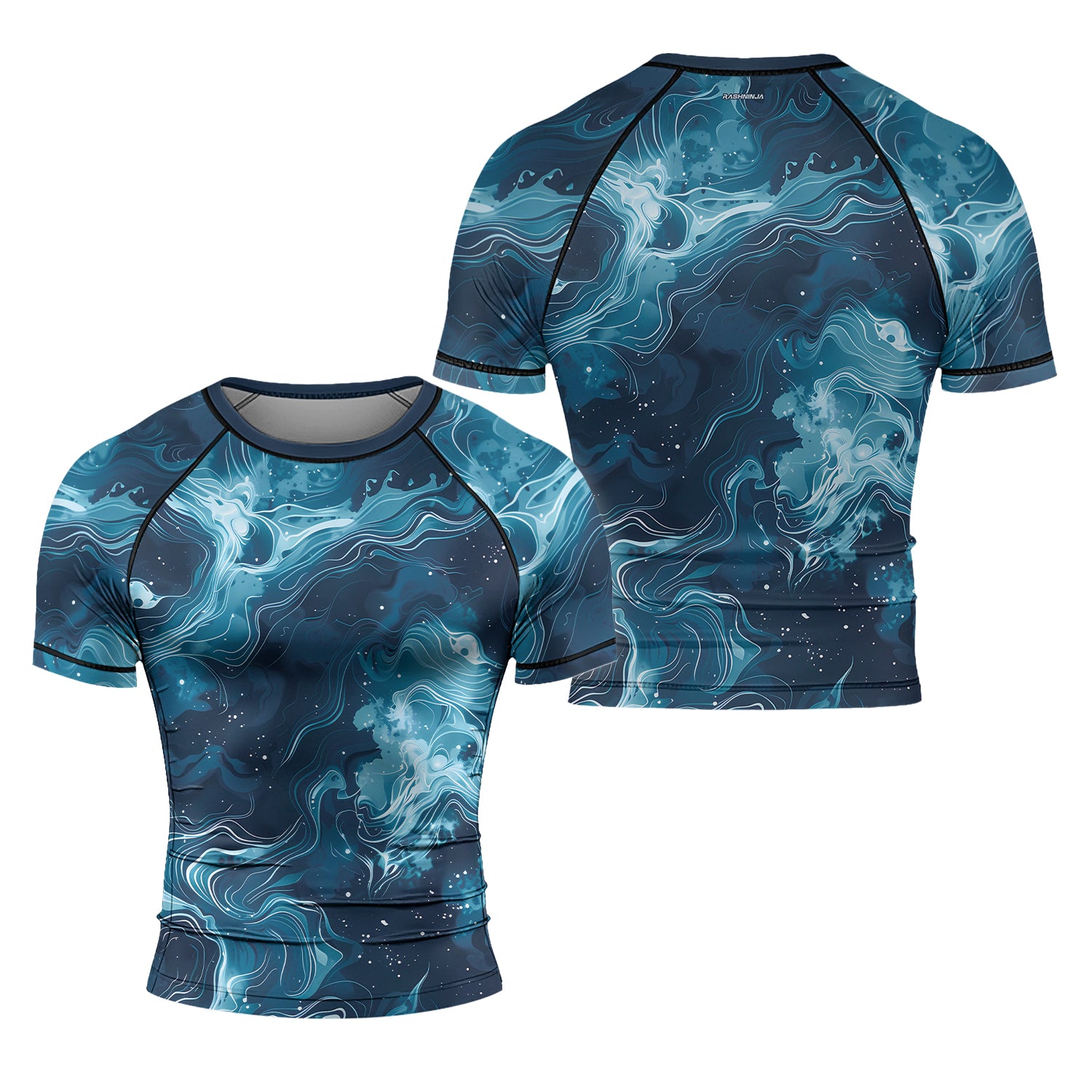 Rashninja Cyber Storm Blue Men's Short Sleeve Rash Guard