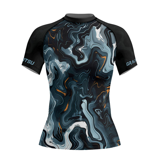 Rashninja Cyber Storm Blue Marble Women's Short Sleeve Rash Guard