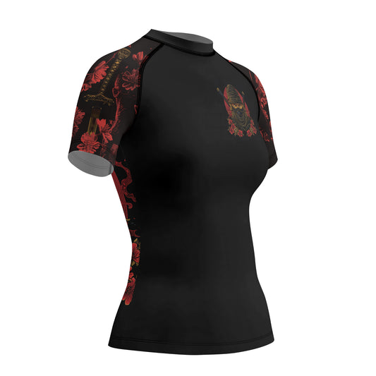 Rashninja Ninja Crimson Blossom Women's Short Sleeve Rash Guard