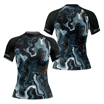 Rashninja Cyber Storm Blue Marble Women's Short Sleeve Rash Guard