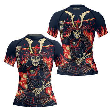 Rashninja Samurai Skull Inferno Women's Short Sleeve Rash Guard