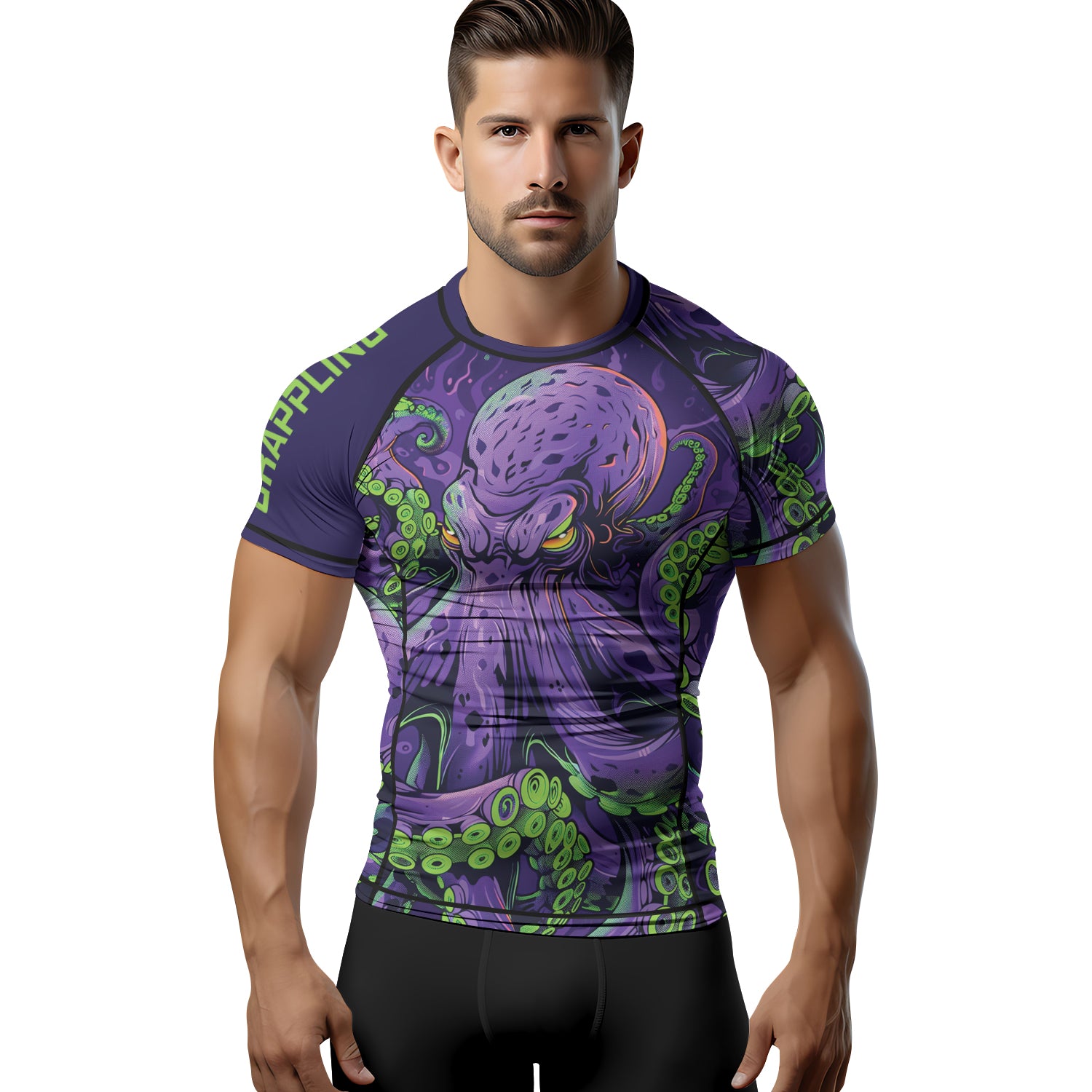 Rashninja Octopus Neon Multi Men's Short Sleeve Rash Guard