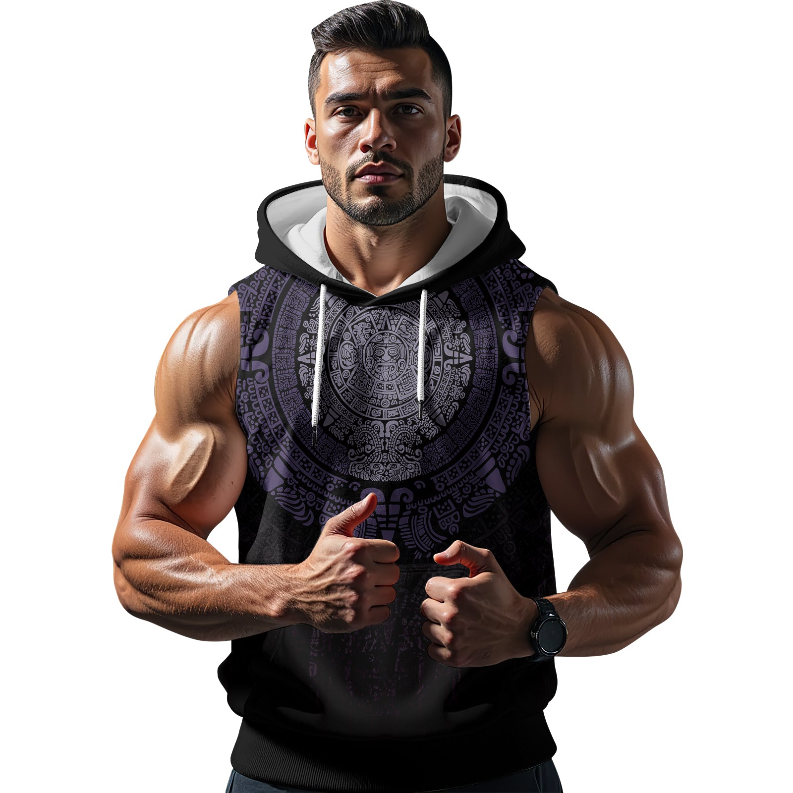 Rashninja Aztec Calendar Sleeveless Gym Hoodie | MMA Sleeveless Hoodie