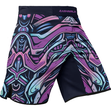 Rashninja Cyber Biomechanic Purple Blue Men's Fight Shorts