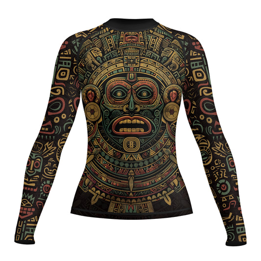 Rashninja Aztec Sun God Mask Women's Long Sleeve Rash Guard