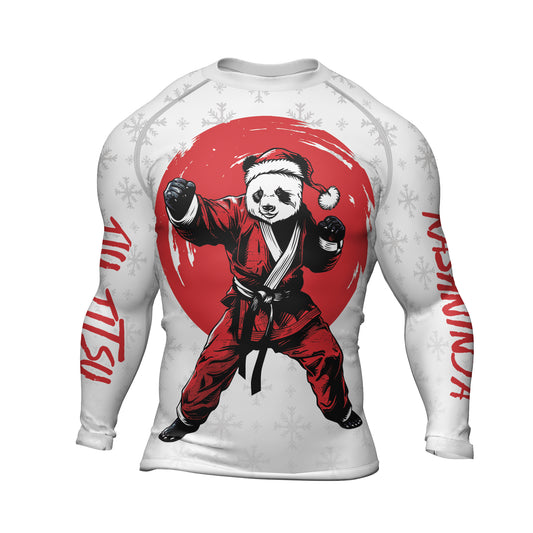 Rashninja White Santa Panda Kung Fu Men's Long Sleeve Rash Guard