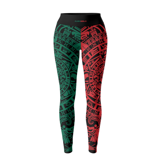 Rashninja Green And Red Aztec Calendar Women's Leggings