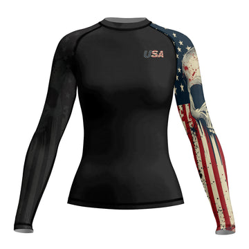 Rashninja Patriotic Skull Women's Long Sleeve Rash Guard
