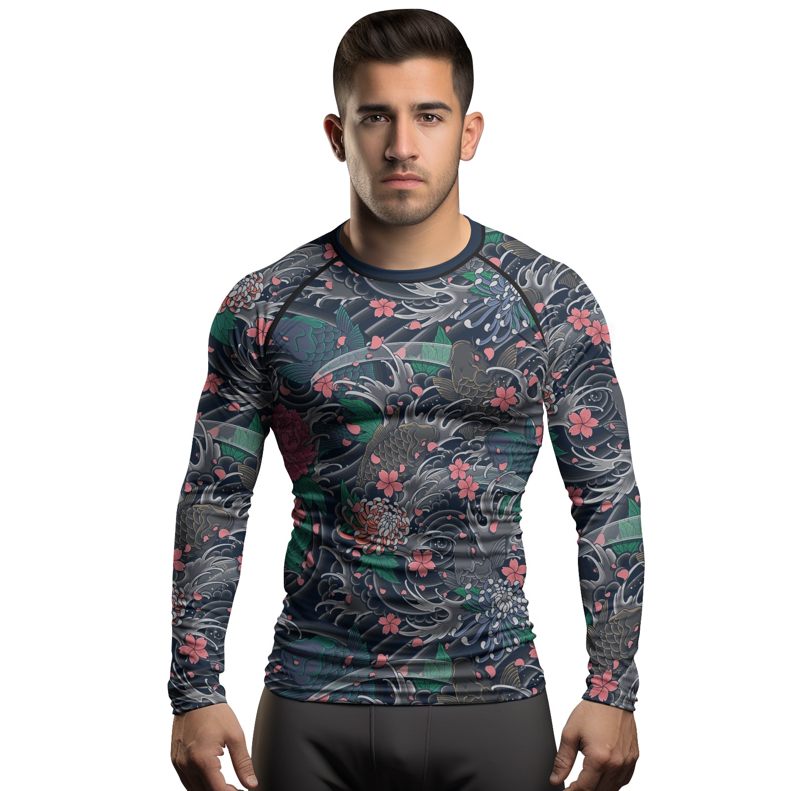 Rashninja Koi Blossom Waves Men's Long Sleeve Rash Guard