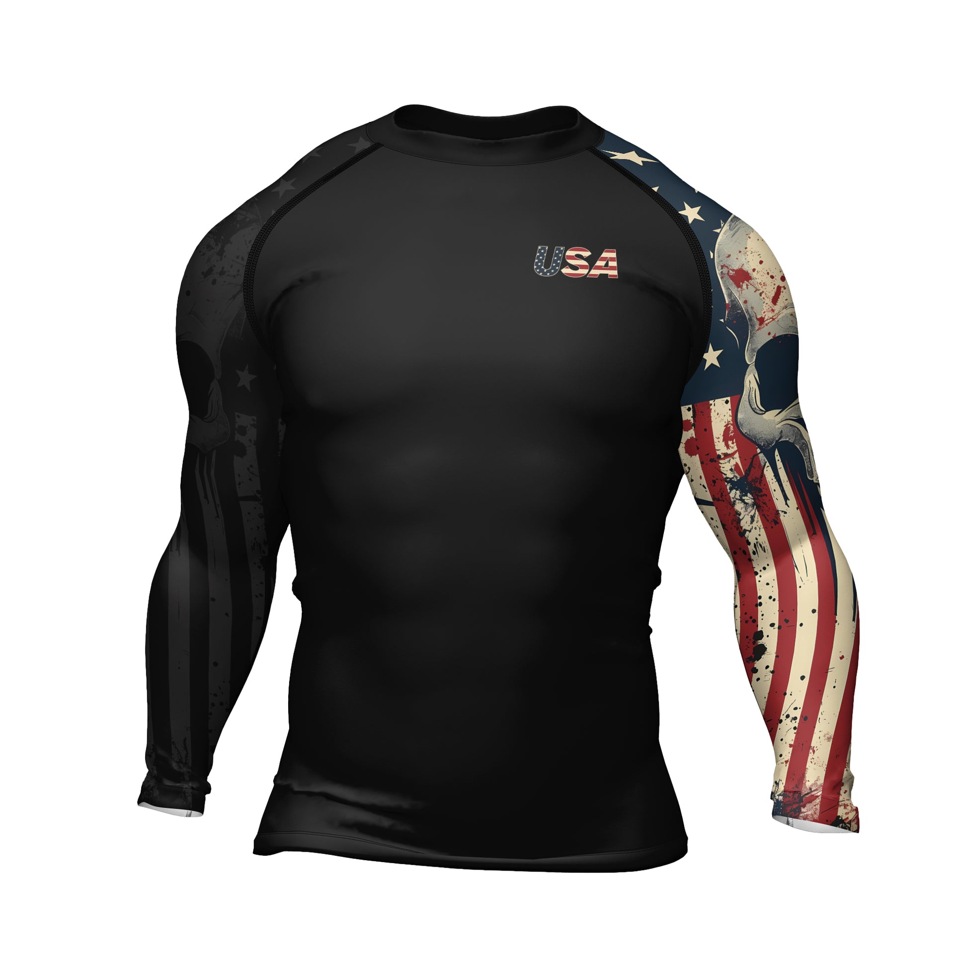 Rashninja Patriotic Skull Men's Long Sleeve Rash Guard

