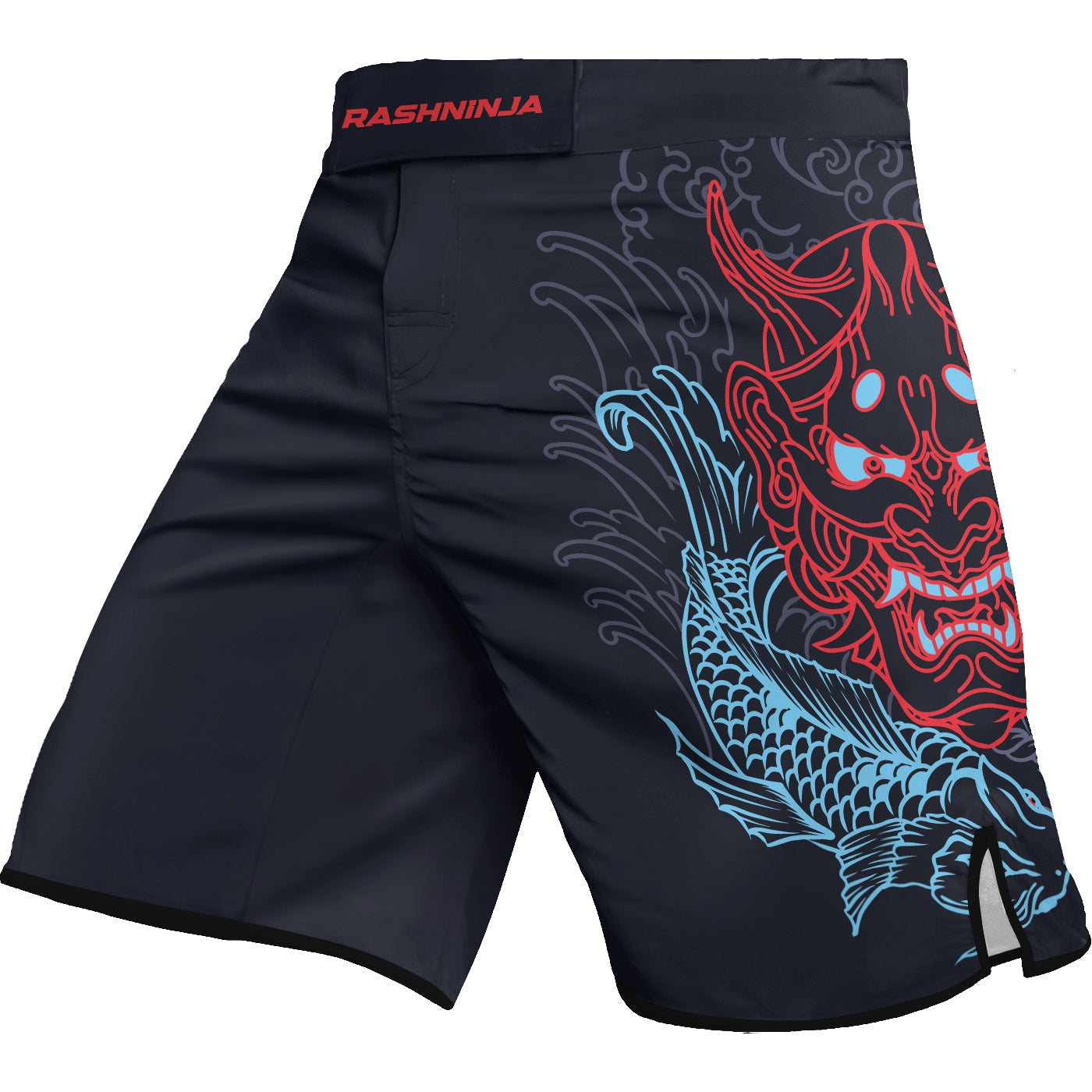 Rashninja Red Samurai Mask with Blue Koi Men's Fight Shorts