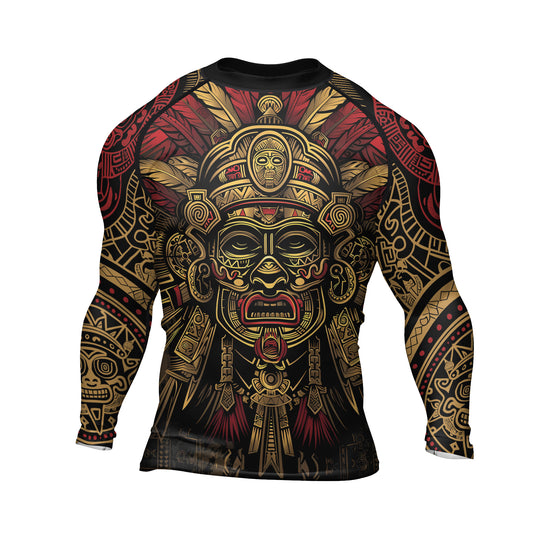 Rashninja Aztec Pyramid Ritual Men's Long Sleeve Rash Guard

