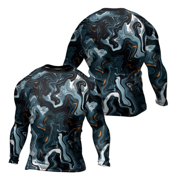Rashninja Cyber Storm Blue Marble Men's Long Sleeve Rash Guard