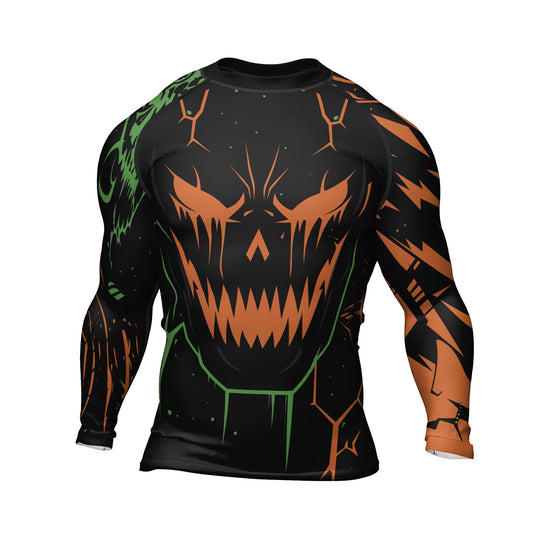 Rashninja Halloween Pumpkin Skull Blaze Men's Long Sleeve Rash Guard