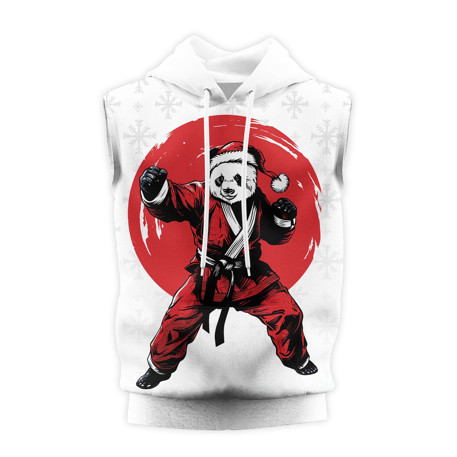 Rashninja White Santa Panda Kung Fu Men's Sleeveless Gym Hoodie