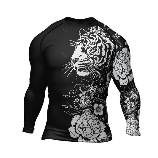 Rashninja Tiger Black White Men's Long Sleeve Rash Guard

