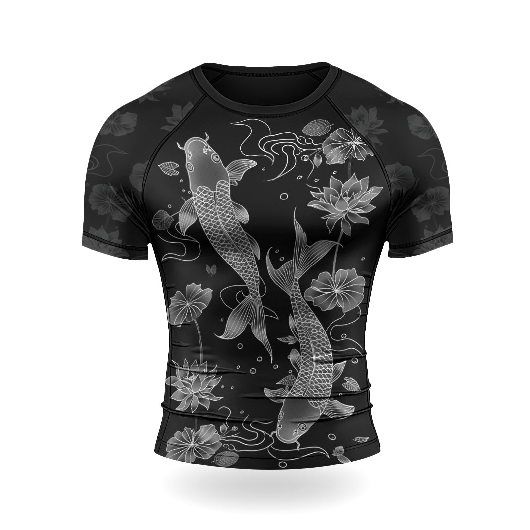 Rashninja Koi Lotus Flow Men's Short Sleeve Rash Guard |Koi Fish Shirt