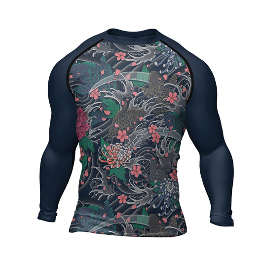 Rashninja Koi Blossom Waves Men's Long Sleeve Rash Guard