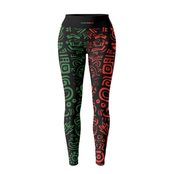 Rashninja Aztec Red & Green Sun Stone Women's Leggings