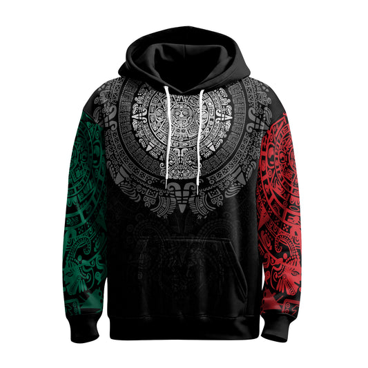 Rashninja Green And Red Aztec Calendar AOP Hoodie