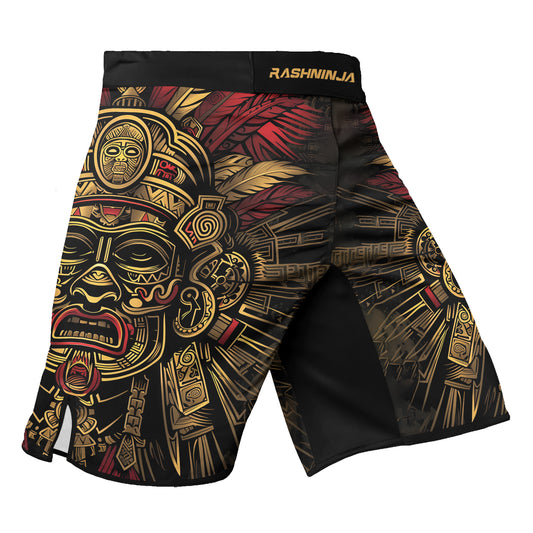 Rashninja Aztec Pyramid Ritual Men's Fight Shorts

