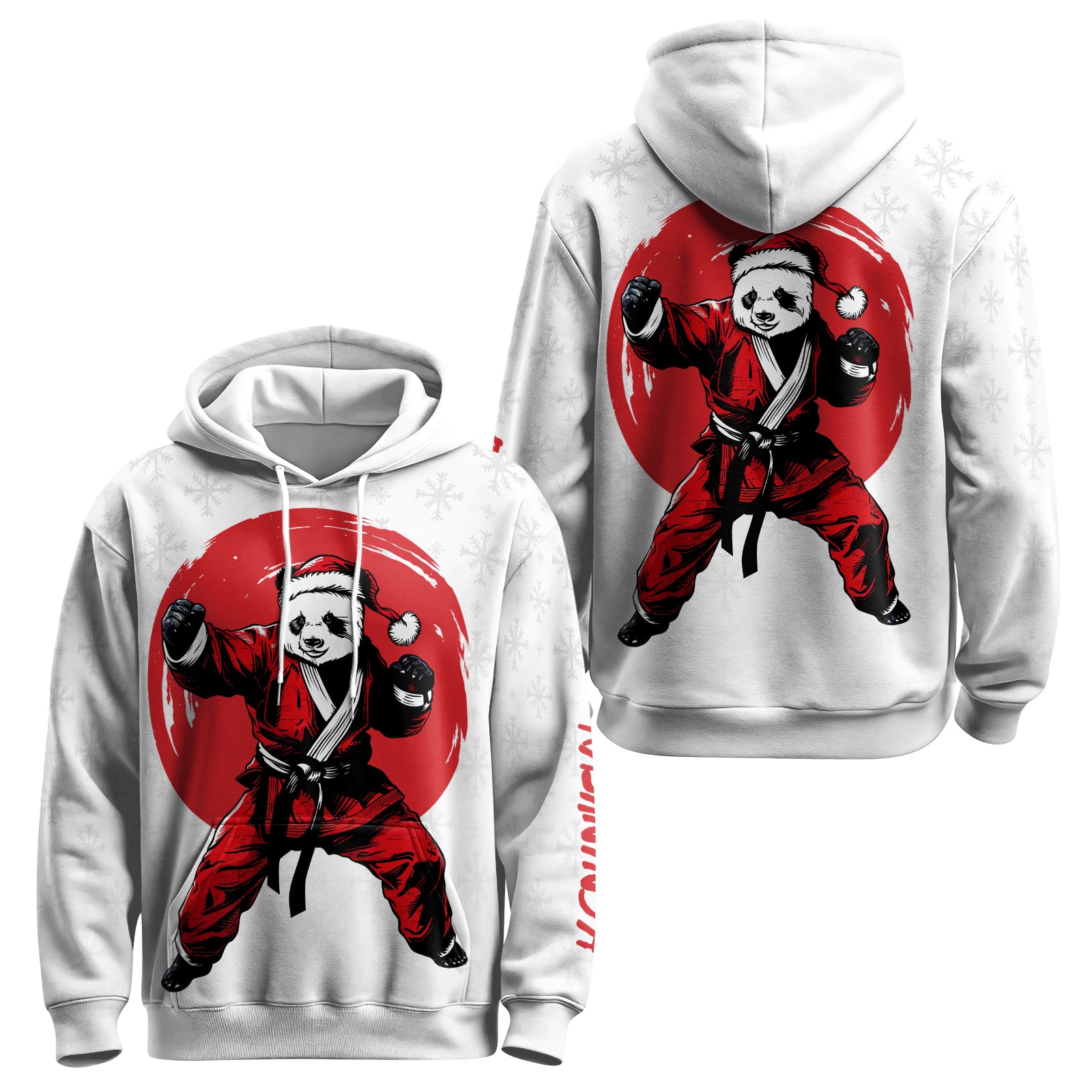 Rashninja White Santa Panda Kung Fu AOP Hoodie