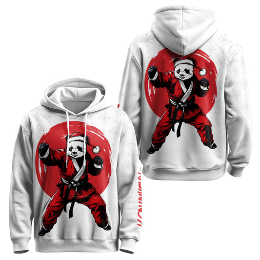 Rashninja White Santa Panda Kung Fu AOP Hoodie