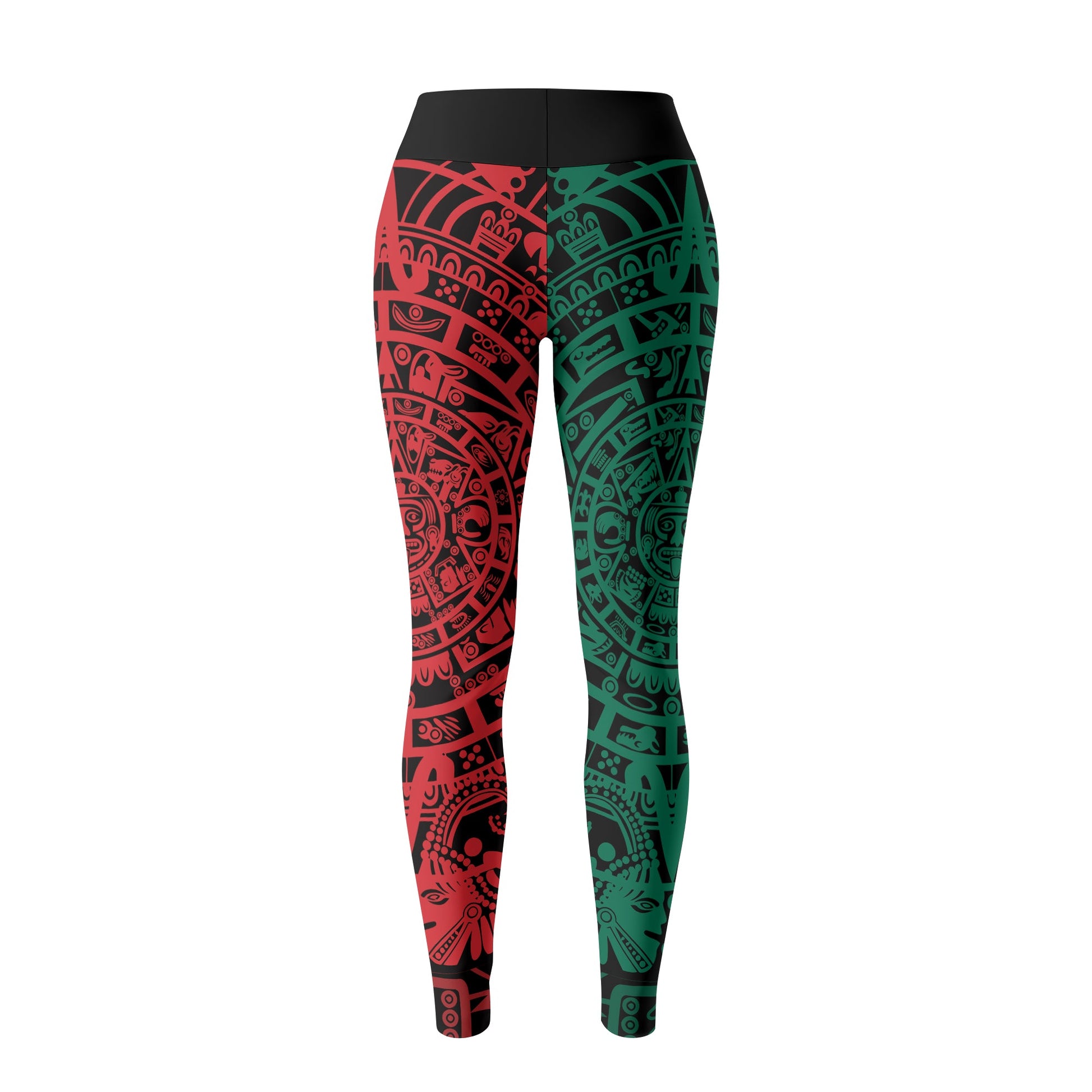 Rashninja Green And Red Aztec Calendar Women's Leggings