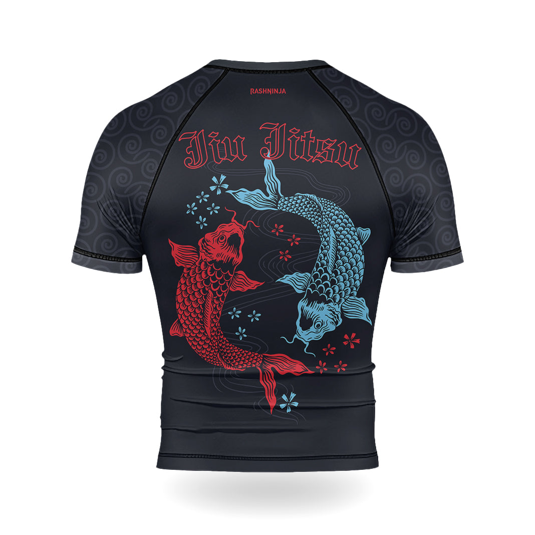 Rashninja Red And Blue Japanese Koi Men's Short Sleeve Rash Guard