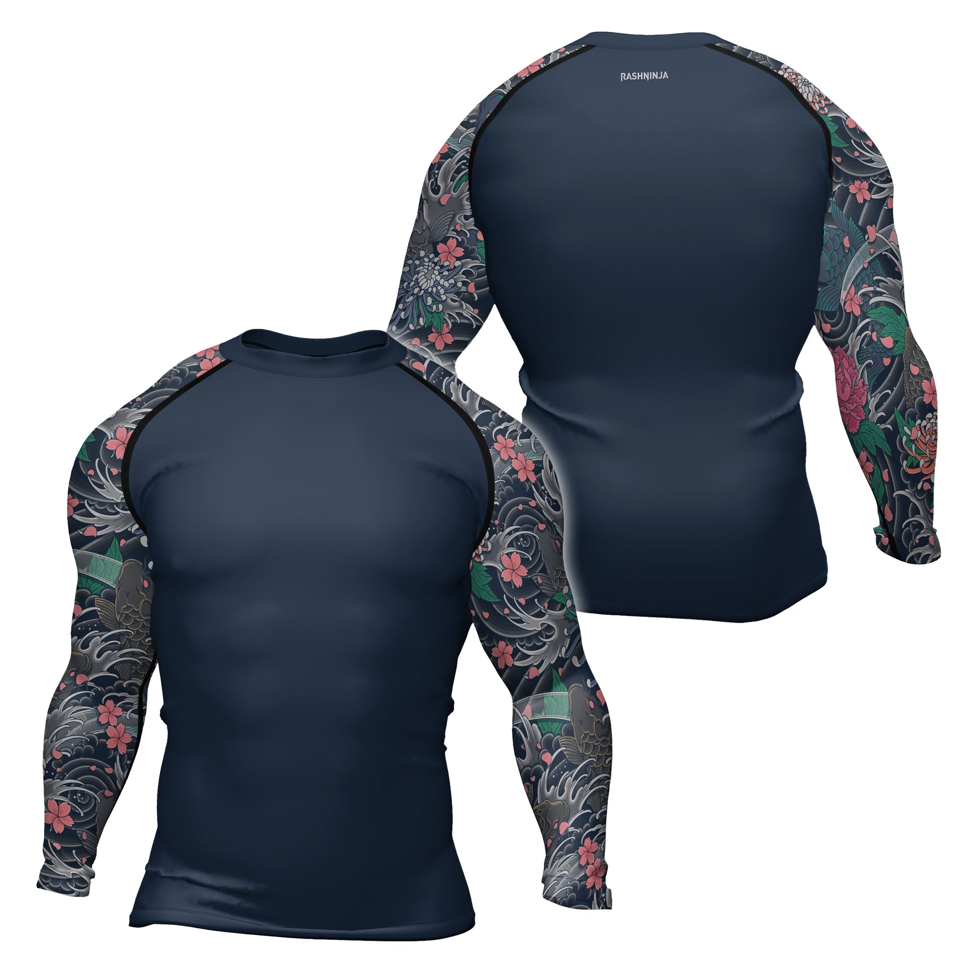 Rashninja Koi Blossom Waves Men's Long Sleeve Rash Guard