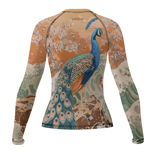 Rashninja Peacock Cherry Blossom Women's Long Sleeve Rash Guard