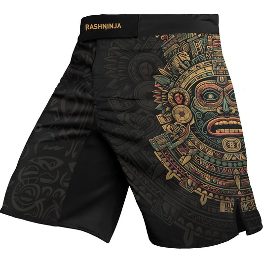 Rashninja Aztec Sun God Mask Men's Fight Shorts