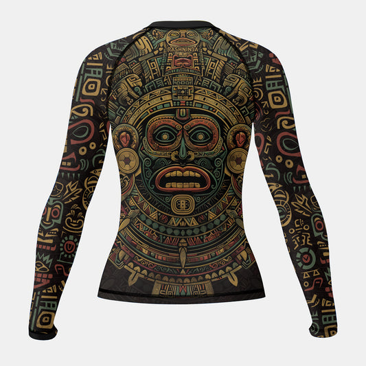 Rashninja Aztec Sun God Mask Women's Long Sleeve Rash Guard