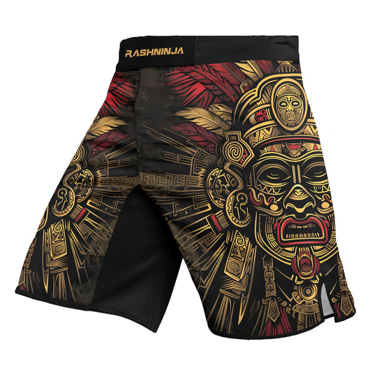 Rashninja Aztec Pyramid Ritual Men's Fight Shorts

