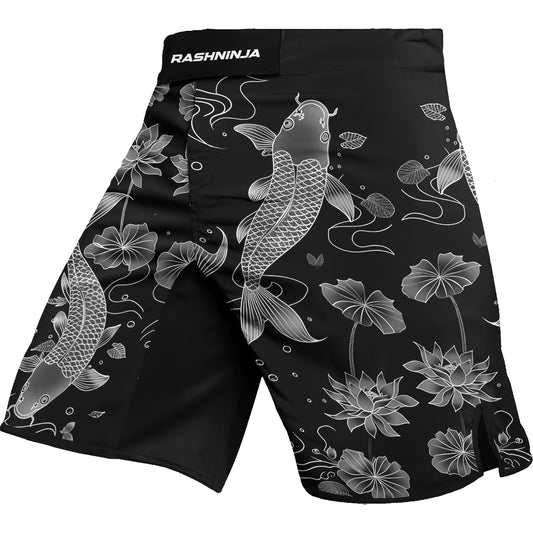 Rashninja Koi Lotus Flow Men's Fight Shorts | Koi Fish MMA Shorts